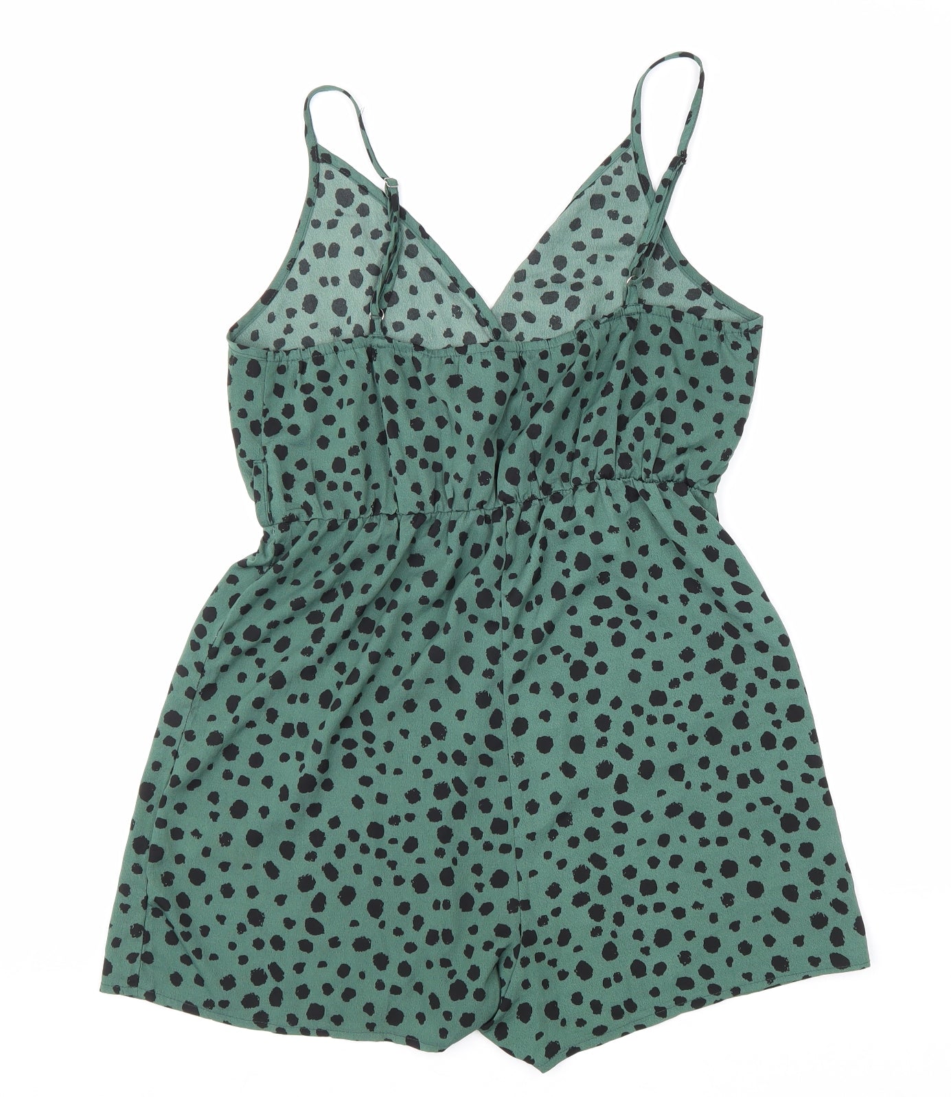 SheIn Womens Green Geometric Viscose Playsuit One-Piece Size L Pullover