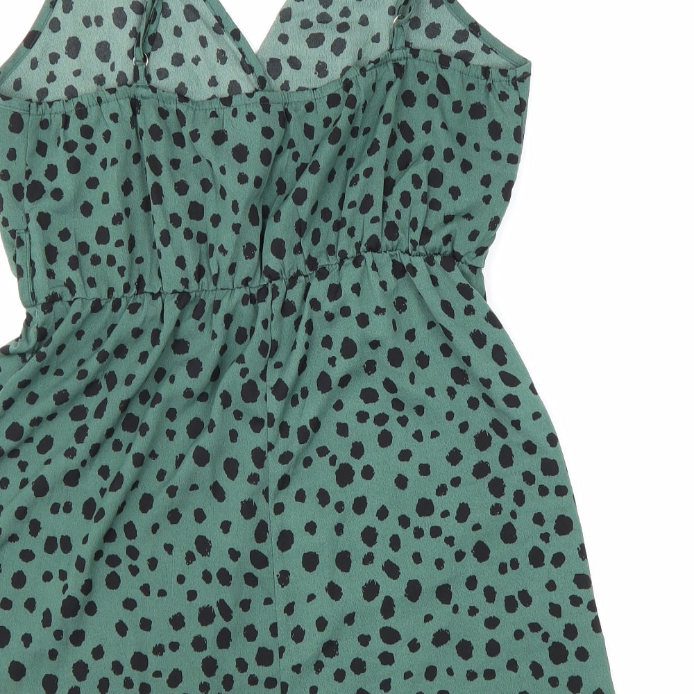 SheIn Womens Green Geometric Viscose Playsuit One-Piece Size L Pullover