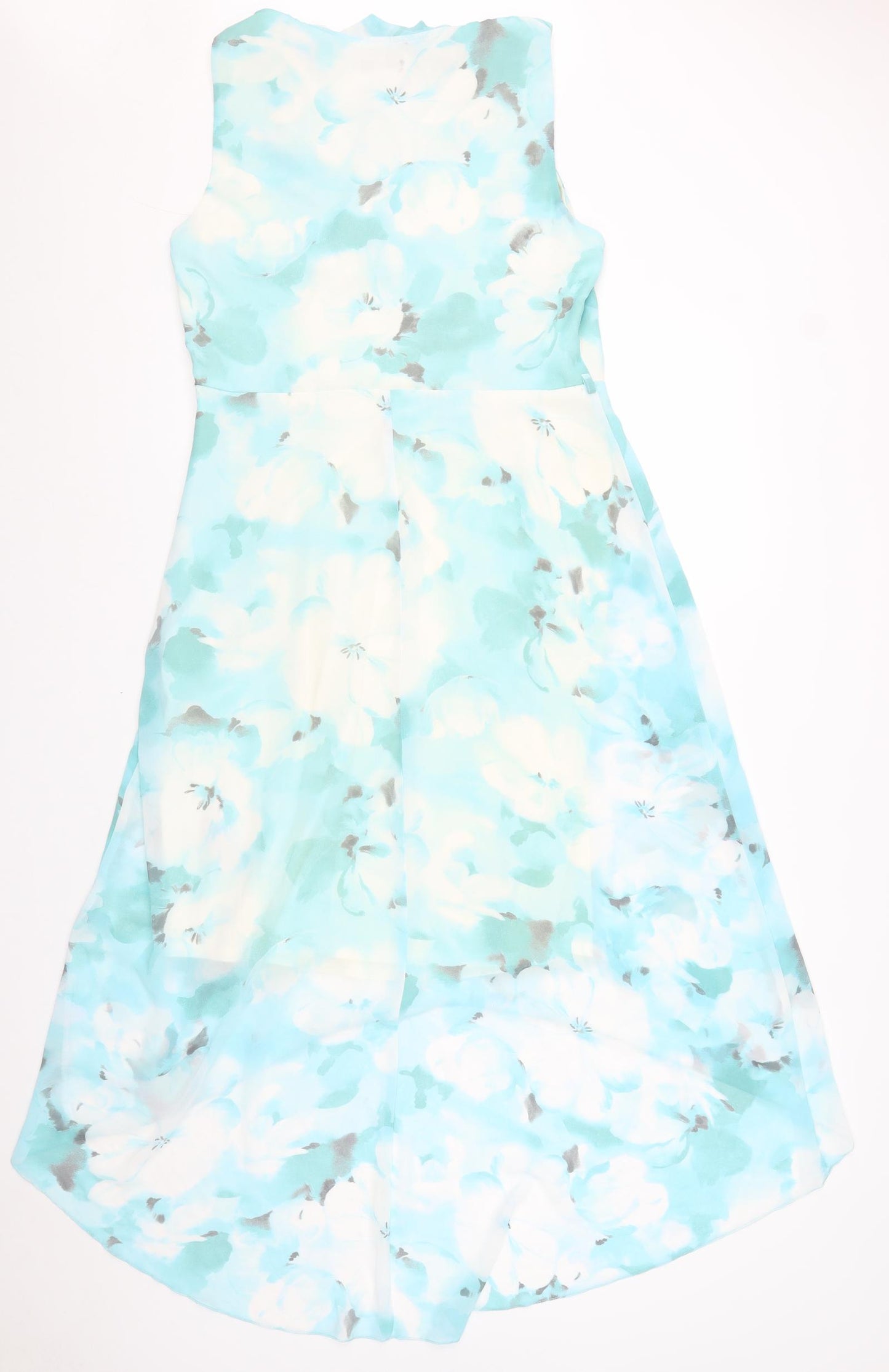 M&Co Womens Blue Floral Polyester Maxi Size 14 V-Neck Zip