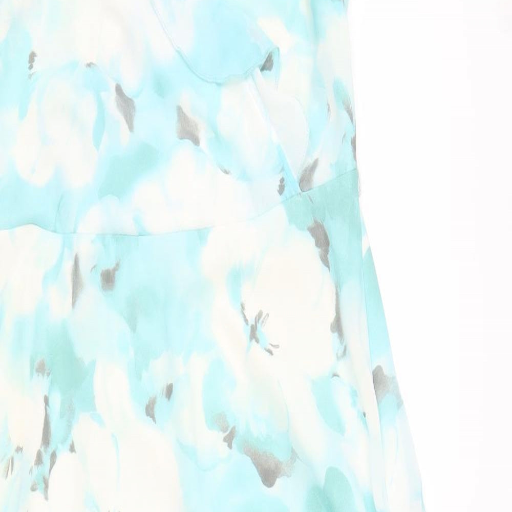 M&Co Womens Blue Floral Polyester Maxi Size 14 V-Neck Zip