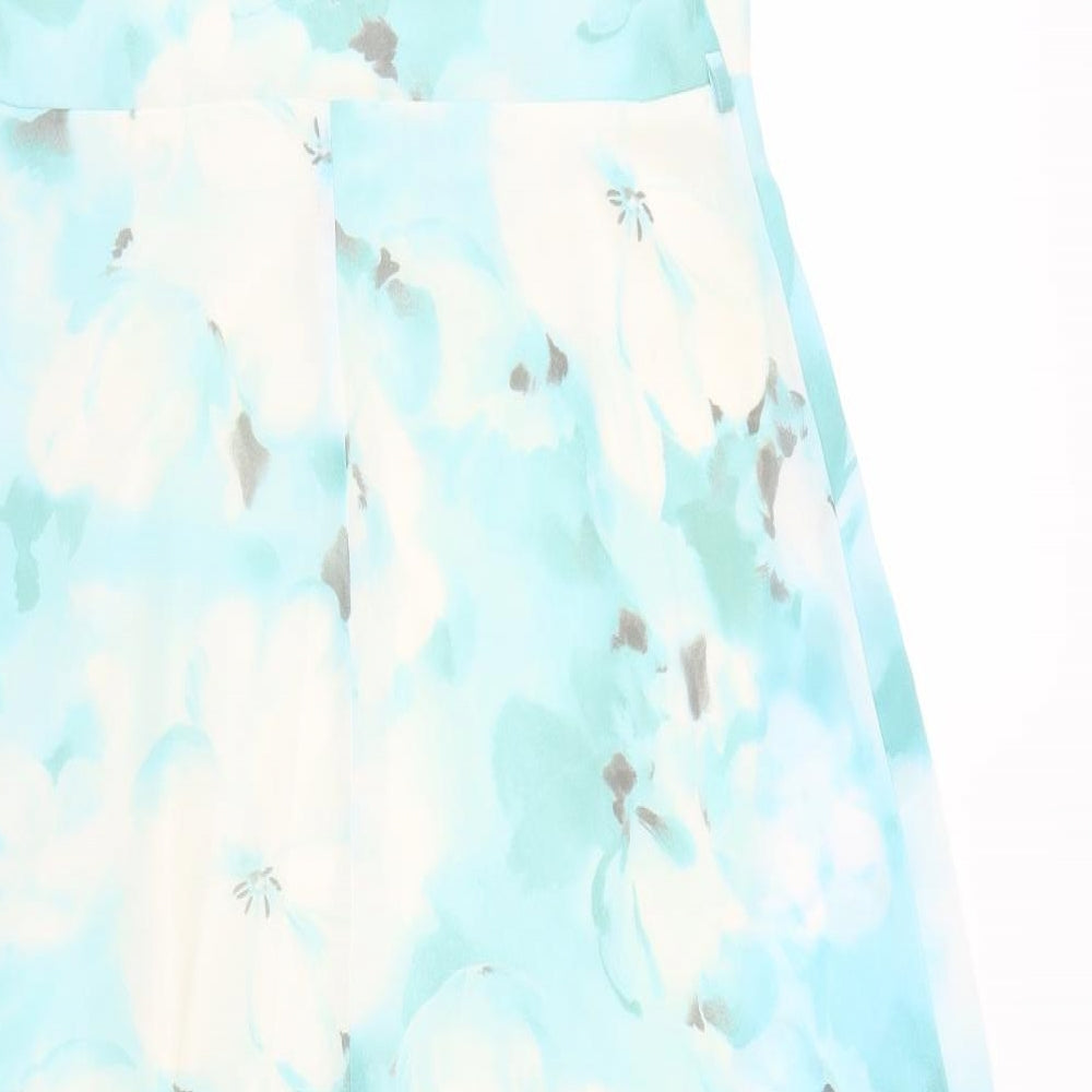 M&Co Womens Blue Floral Polyester Maxi Size 14 V-Neck Zip