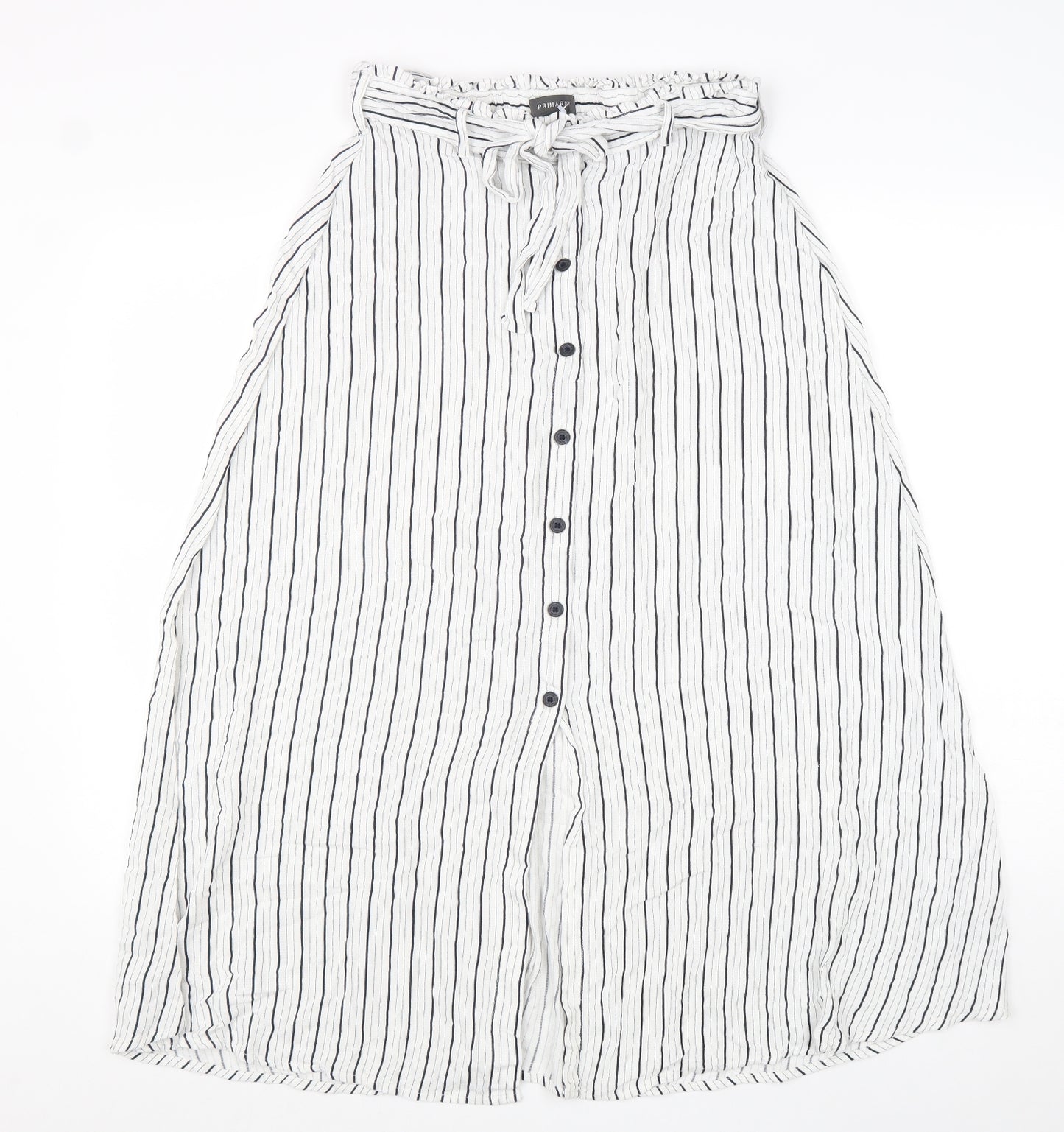 Primark Womens White Striped Viscose Maxi Skirt Size 14 Tie