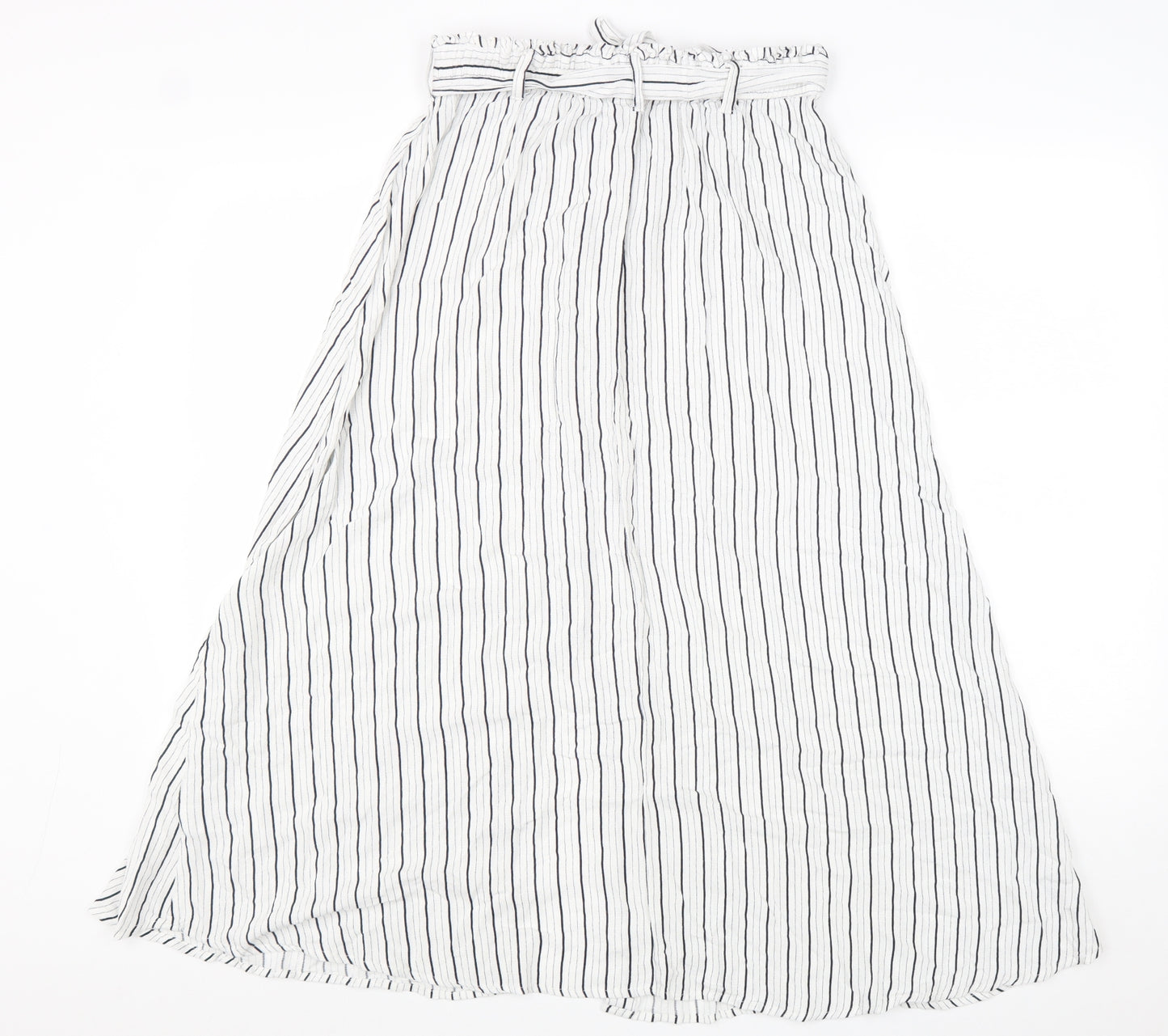 Primark Womens White Striped Viscose Maxi Skirt Size 14 Tie