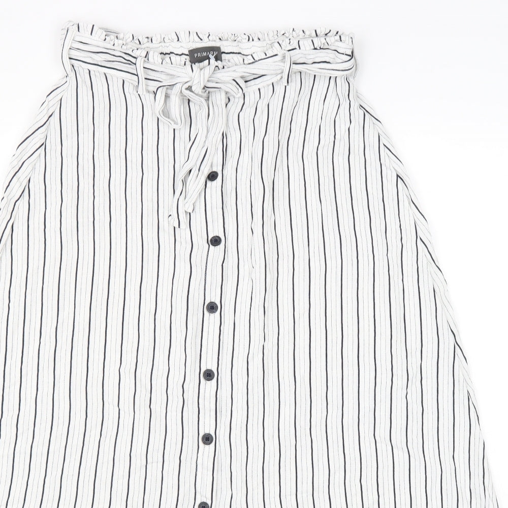 Primark Womens White Striped Viscose Maxi Skirt Size 14 Tie