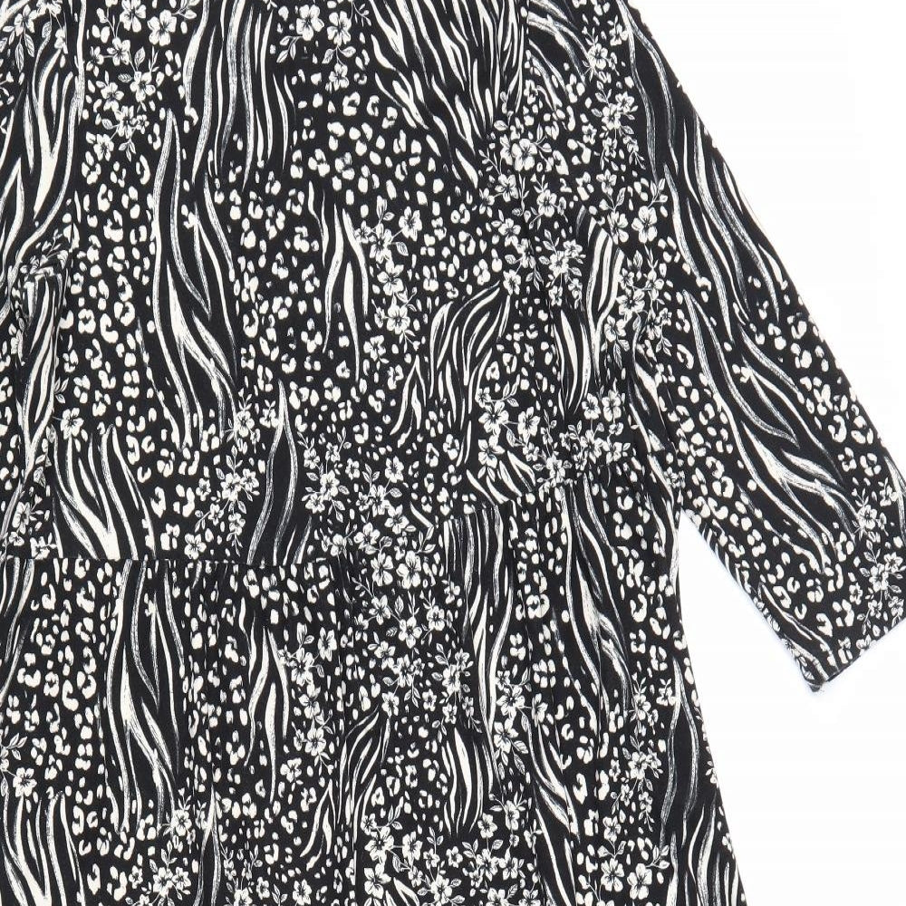Papaya Womens Black Floral Polyester Trapeze & Swing Size 14 Round Neck Button