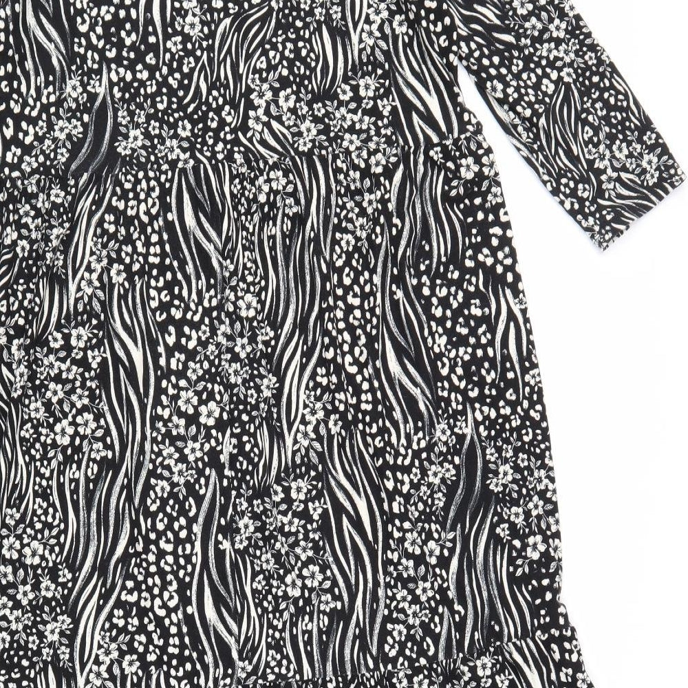 Papaya Womens Black Floral Polyester Trapeze & Swing Size 14 Round Neck Button