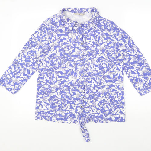 TU Womens Blue Geometric Viscose Basic Blouse Size 12 Collared - Butterfly Print