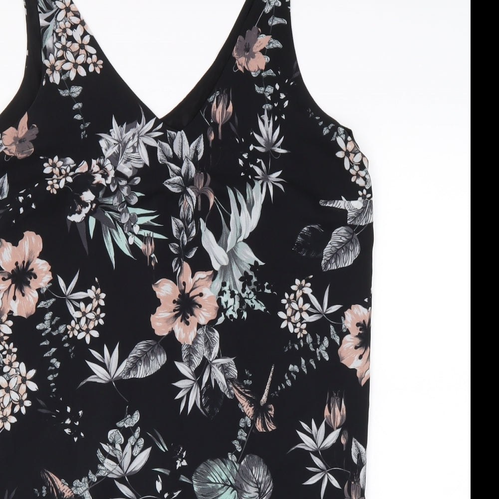 George Womens Black Floral Polyester Tank Dress Size 16 V-Neck Pullover