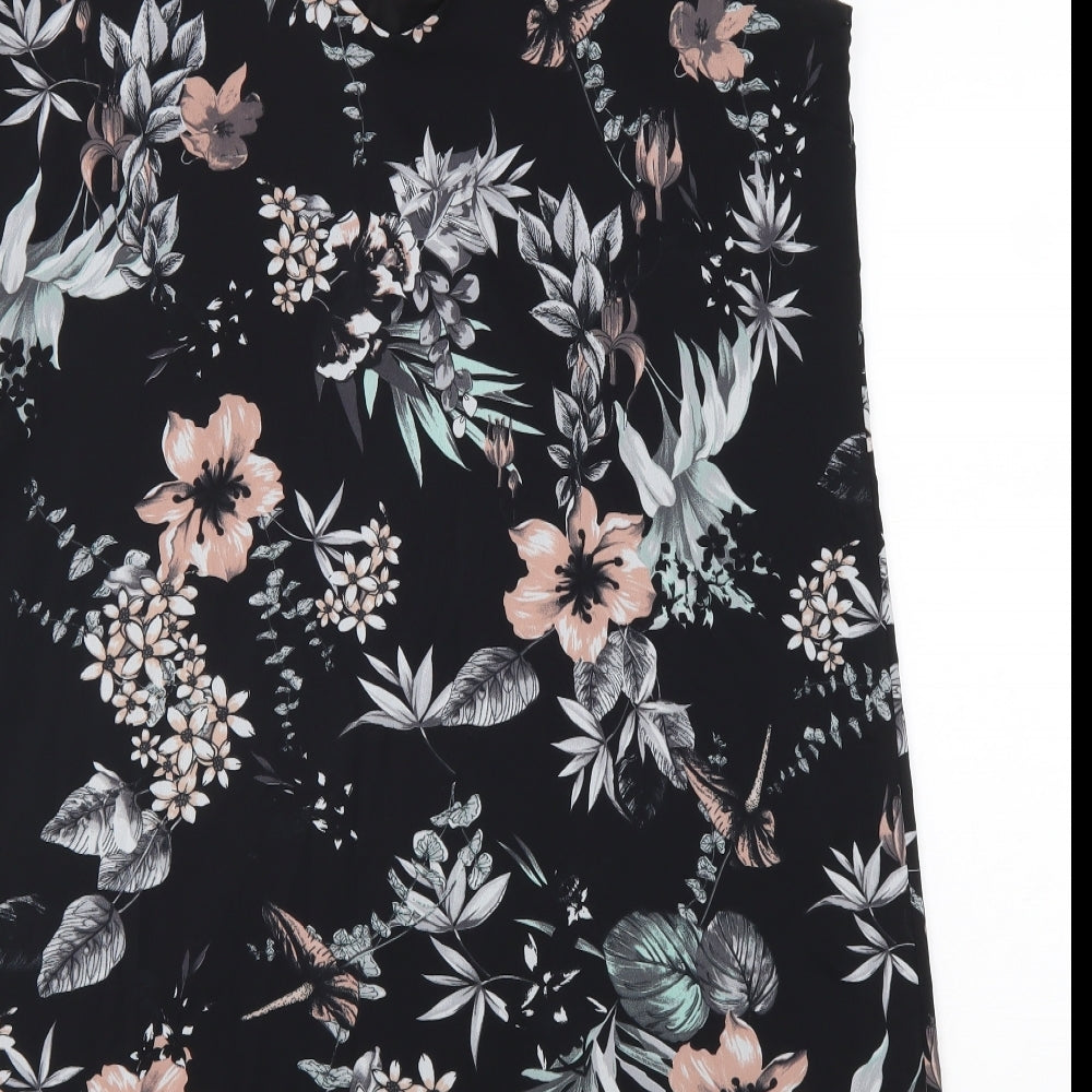 George Womens Black Floral Polyester Tank Dress Size 16 V-Neck Pullover