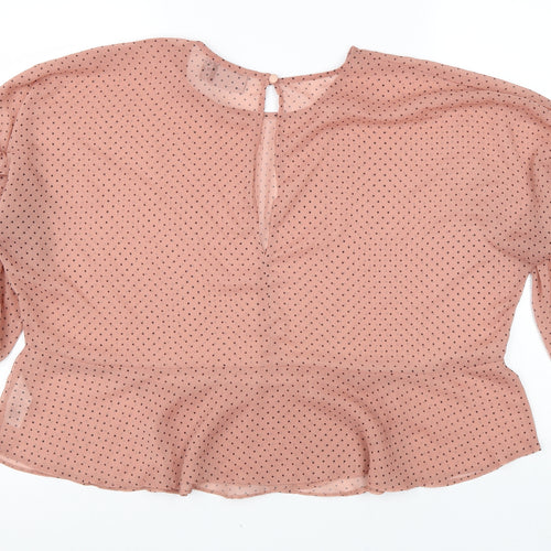 ASOS Womens Pink Polka Dot Polyester Basic Blouse Size 14 Round Neck