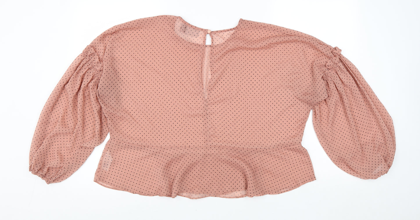ASOS Womens Pink Polka Dot Polyester Basic Blouse Size 14 Round Neck