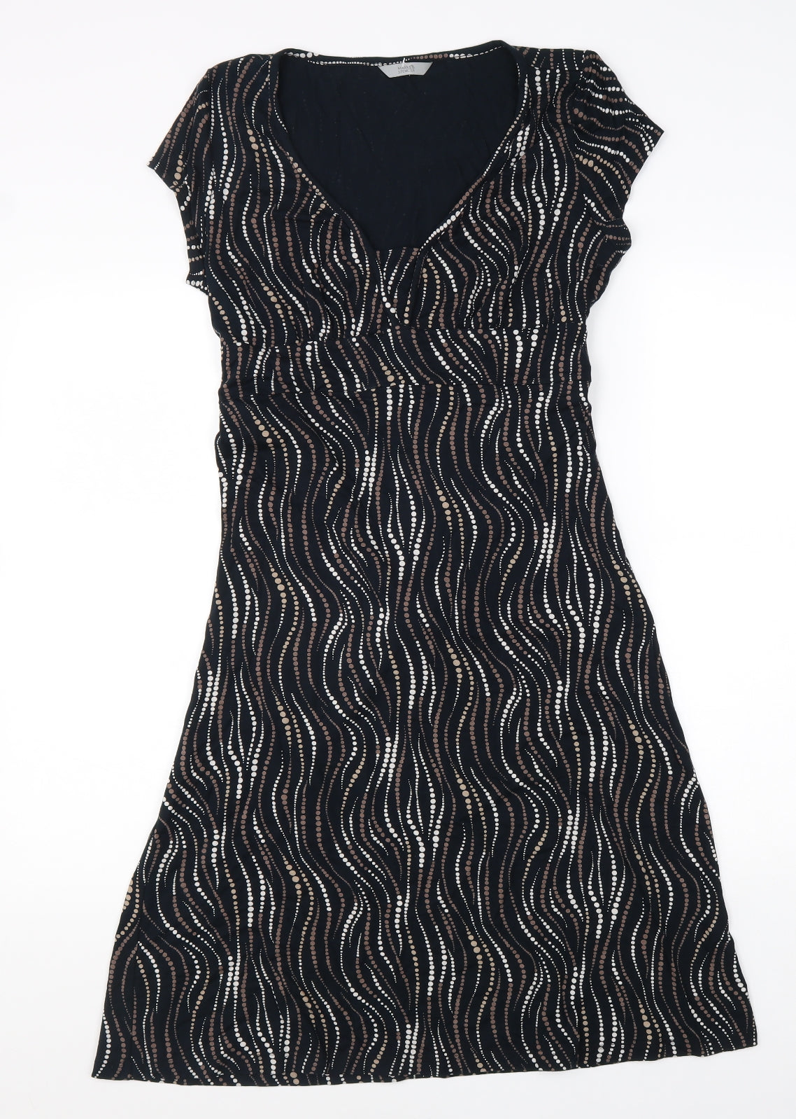 Marks and Spencer Womens Multicoloured Geometric Viscose Fit & Flare Size 12 V-Neck Tie
