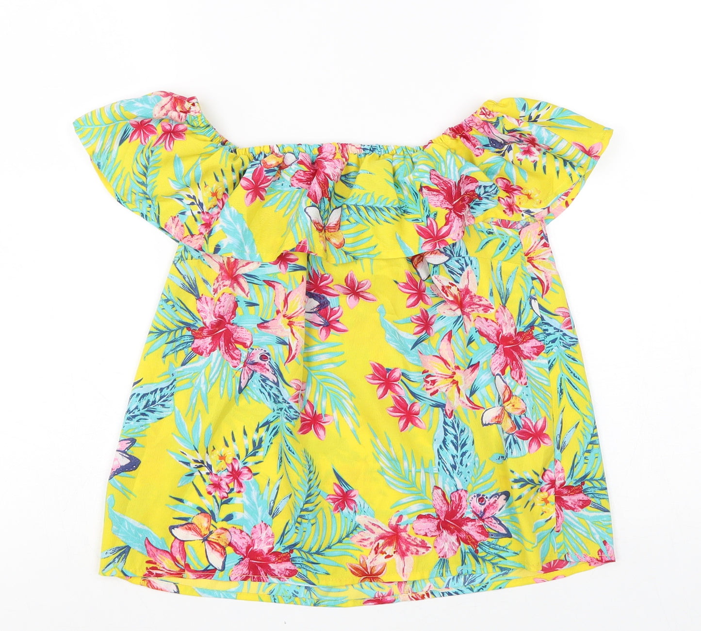 Primark Girls Yellow Floral Polyester Basic Blouse Size 11-12 Years Off the Shoulder Pullover