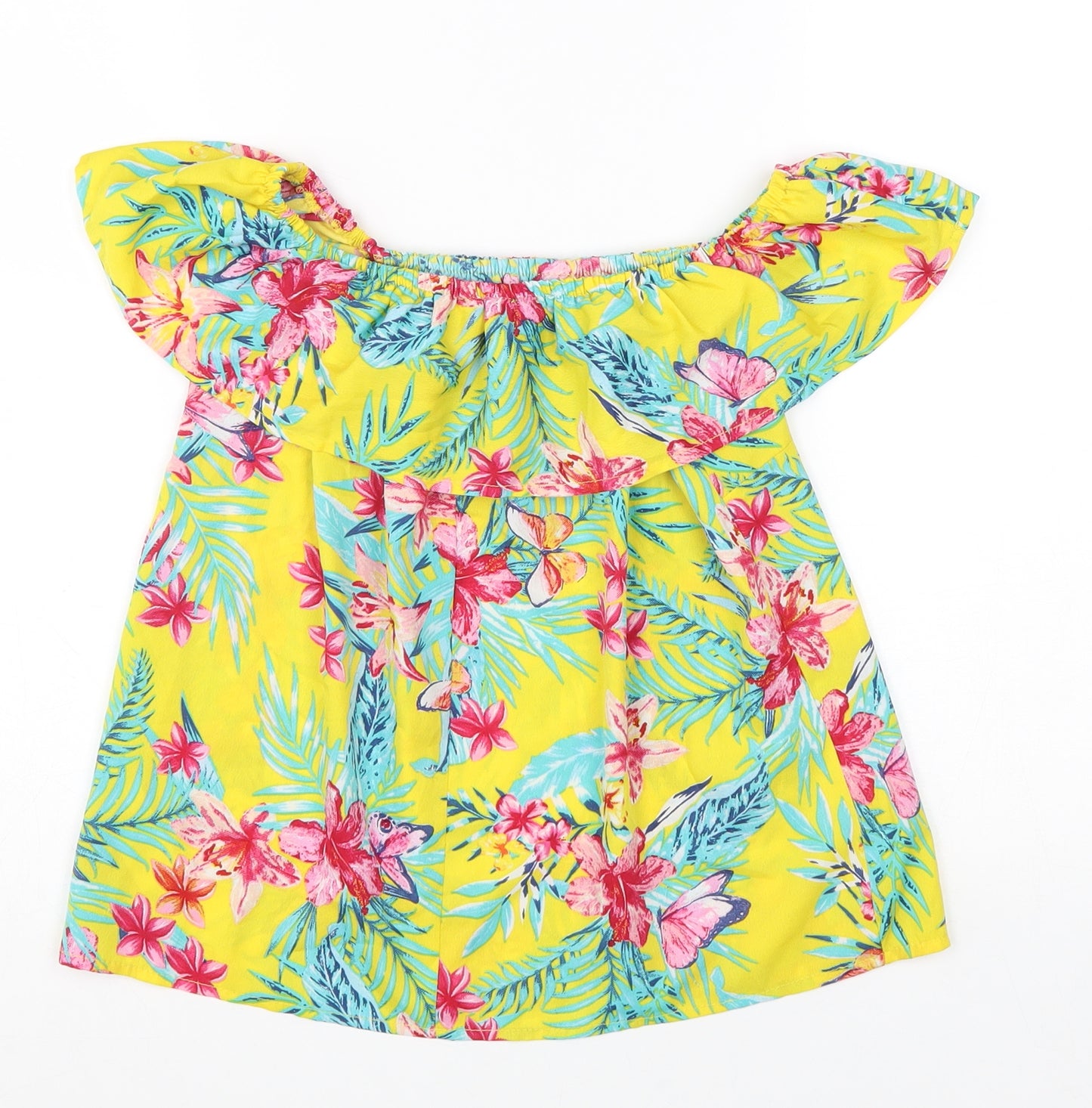 Primark Girls Yellow Floral Polyester Basic Blouse Size 11-12 Years Off the Shoulder Pullover