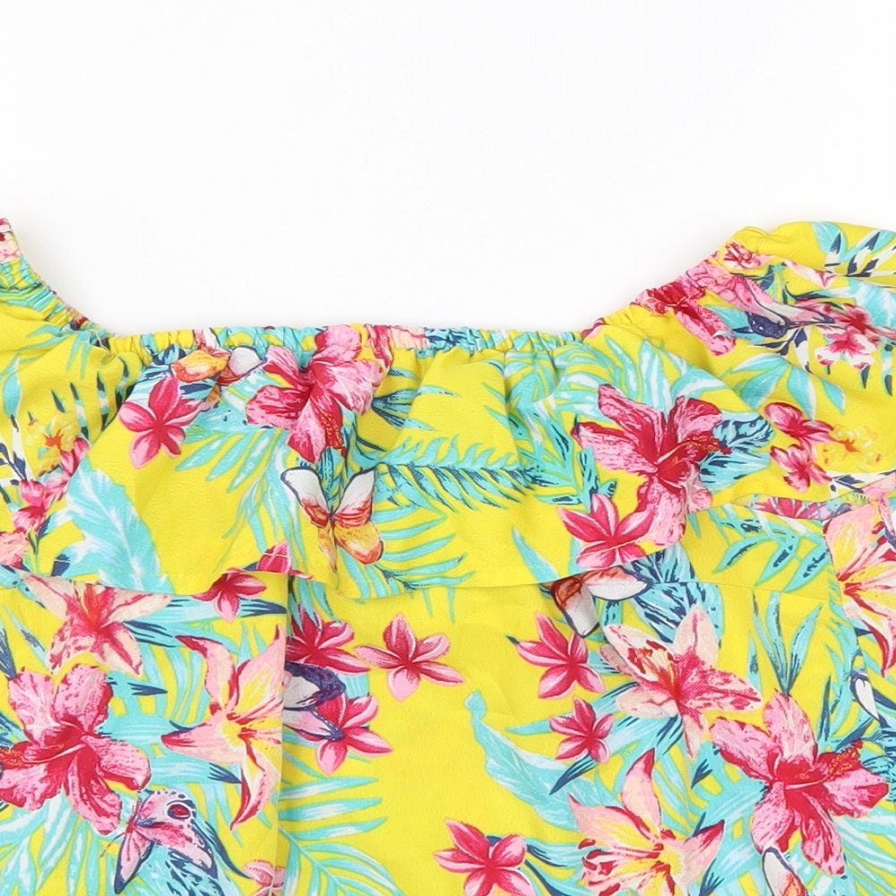 Primark Girls Yellow Floral Polyester Basic Blouse Size 11-12 Years Off the Shoulder Pullover