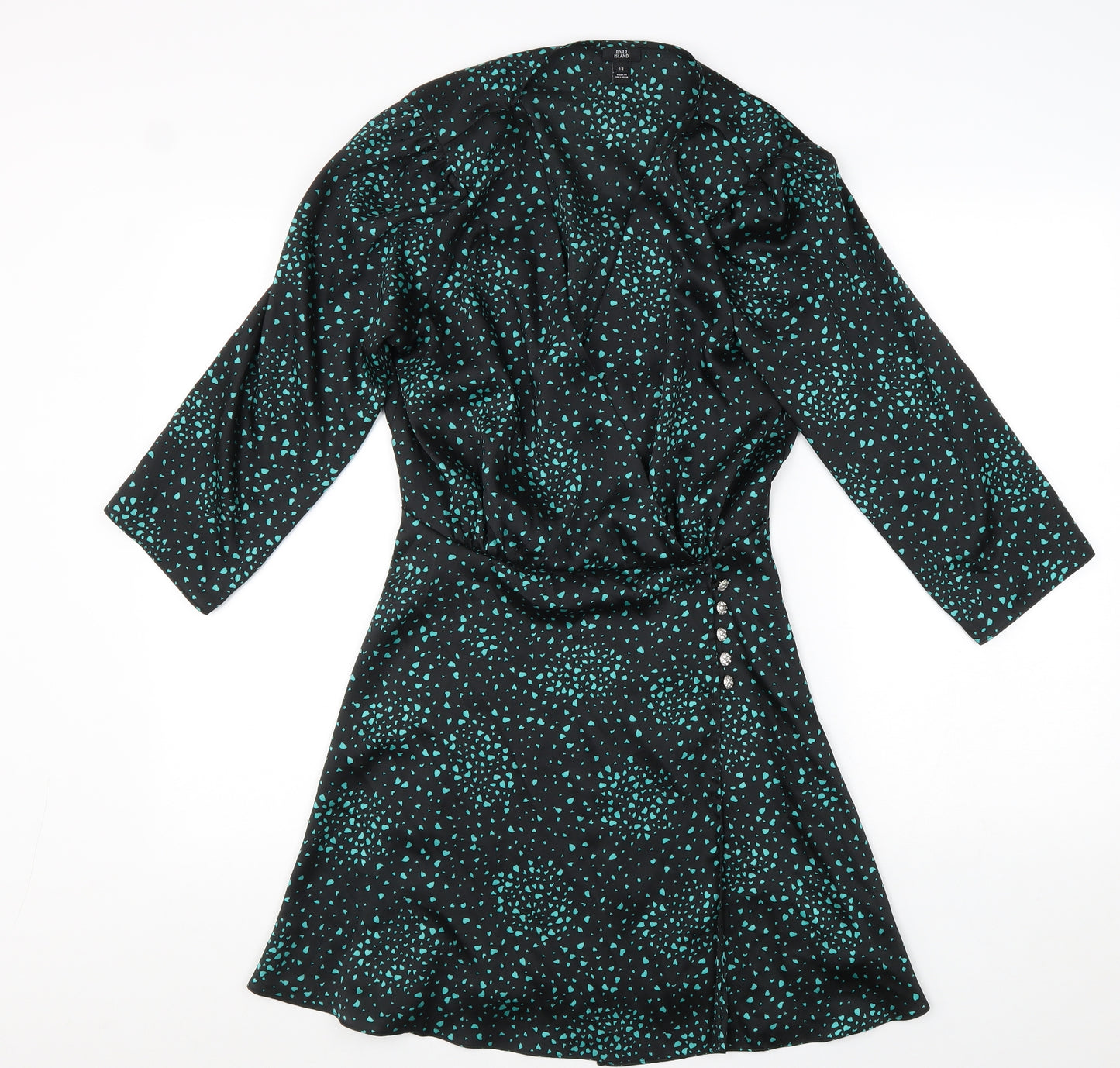 River Island Womens Black Geometric Polyester Fit & Flare Size 12 V-Neck Pullover