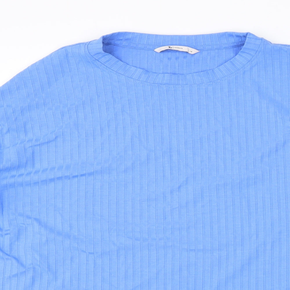 TU Womens Blue Viscose Basic T-Shirt Size 14 Round Neck