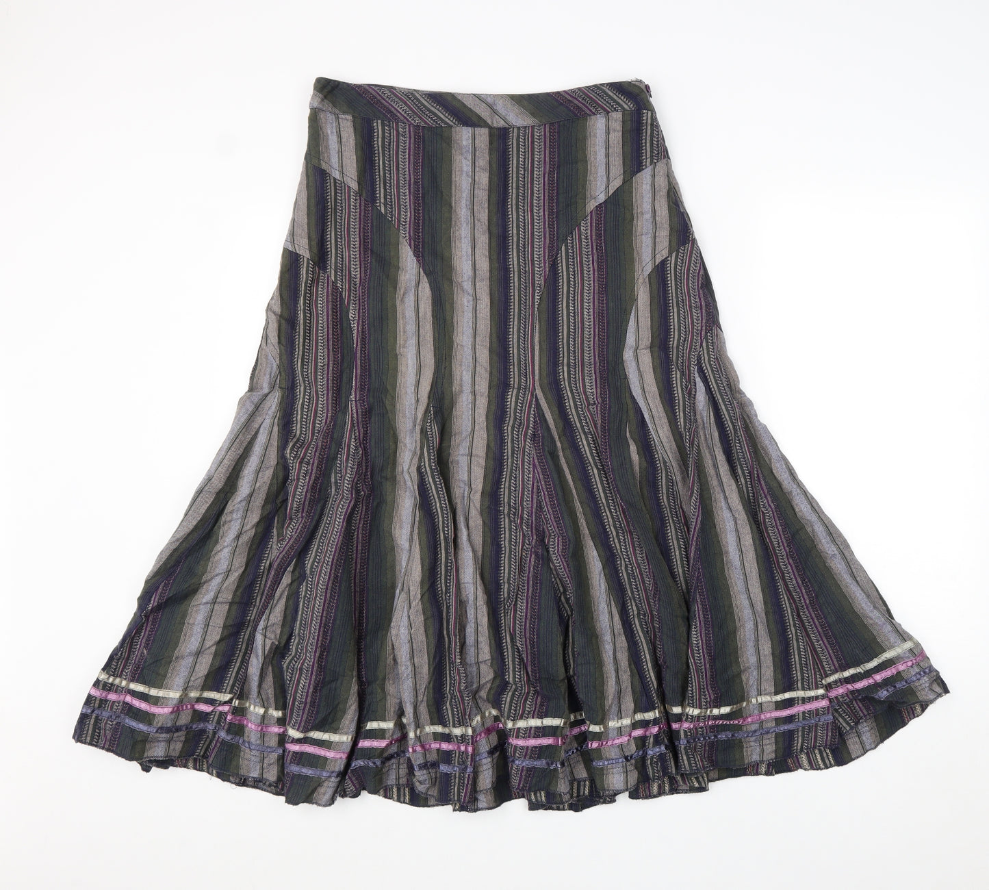 Per Una Womens Multicoloured Striped Viscose Flare Skirt Size 10 Zip