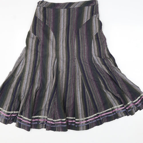Per Una Womens Multicoloured Striped Viscose Flare Skirt Size 10 Zip