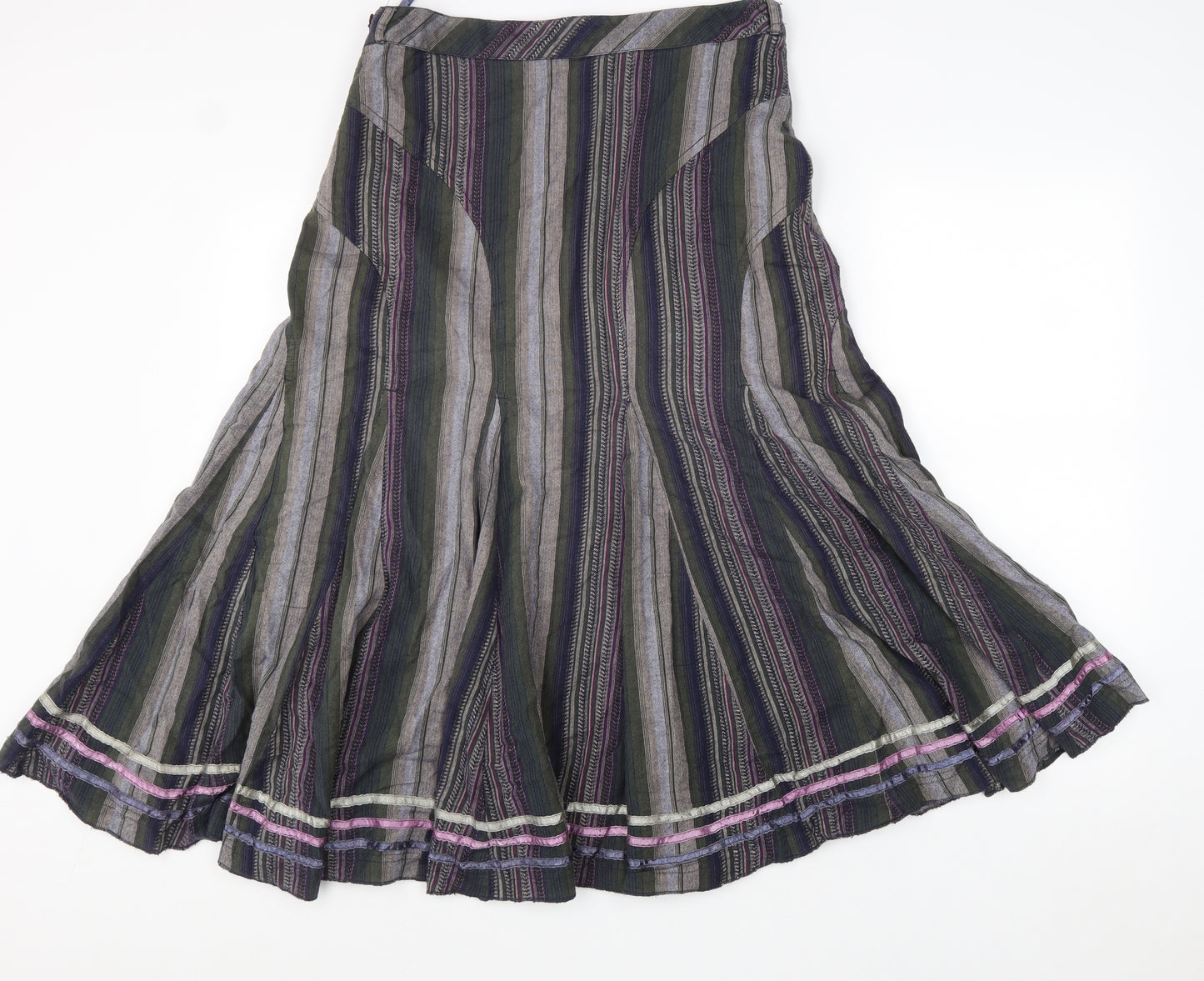 Per Una Womens Multicoloured Striped Viscose Flare Skirt Size 10 Zip