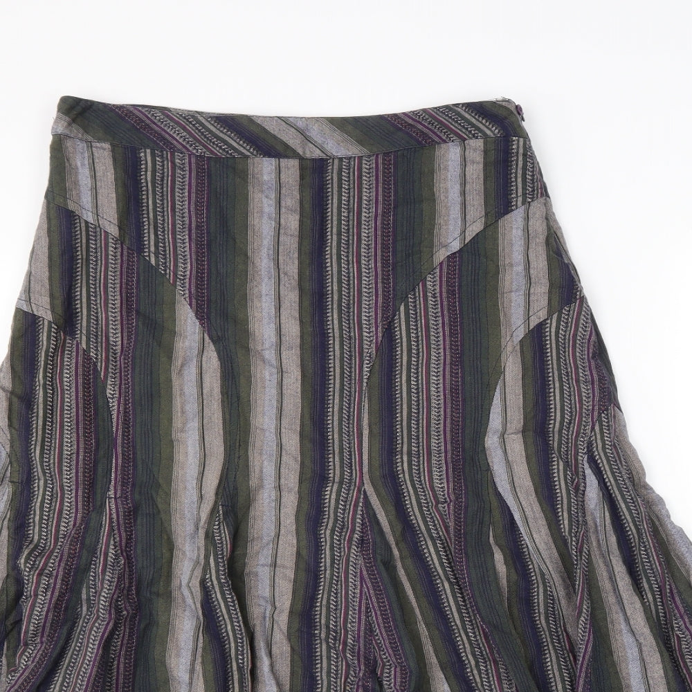 Per Una Womens Multicoloured Striped Viscose Flare Skirt Size 10 Zip