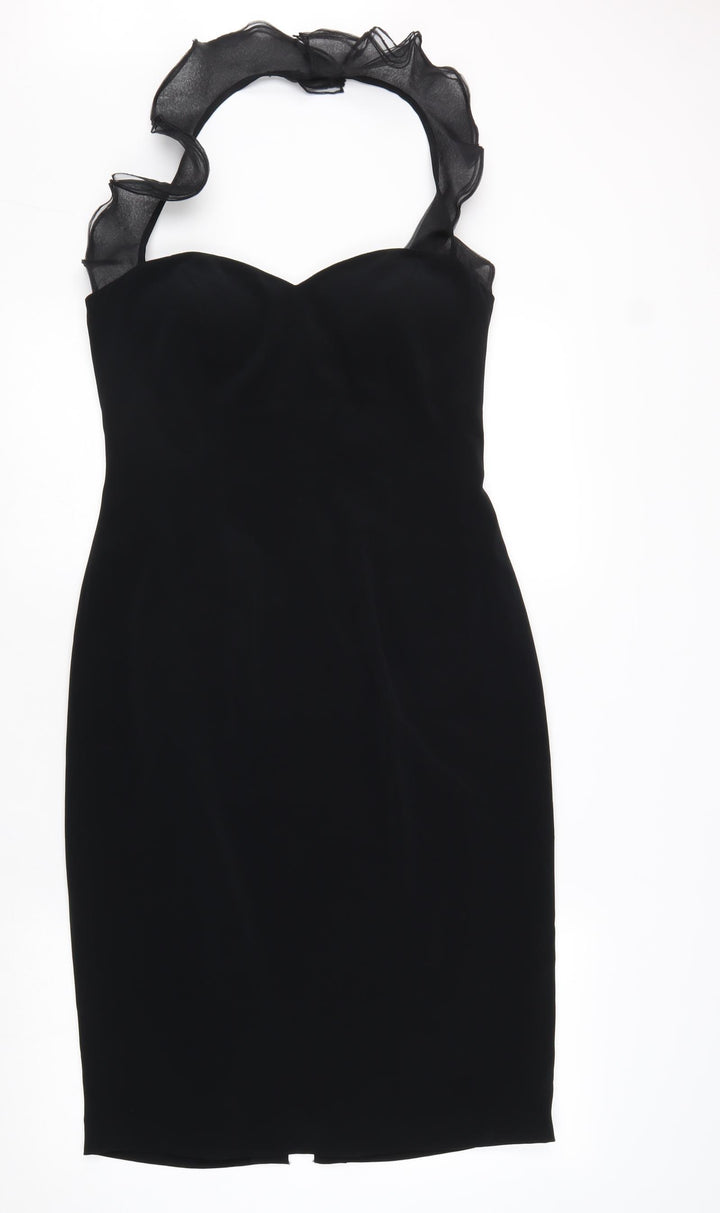 Simon Ellis Womens Black Polyester Bodycon Size 12 Halter Zip