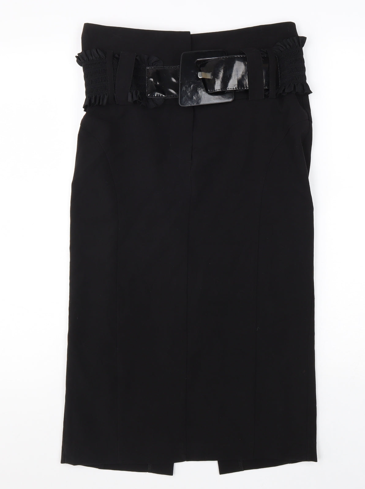 Preworn Womens Black Polyester Straight & Pencil Skirt Size 10 Zip - Belted