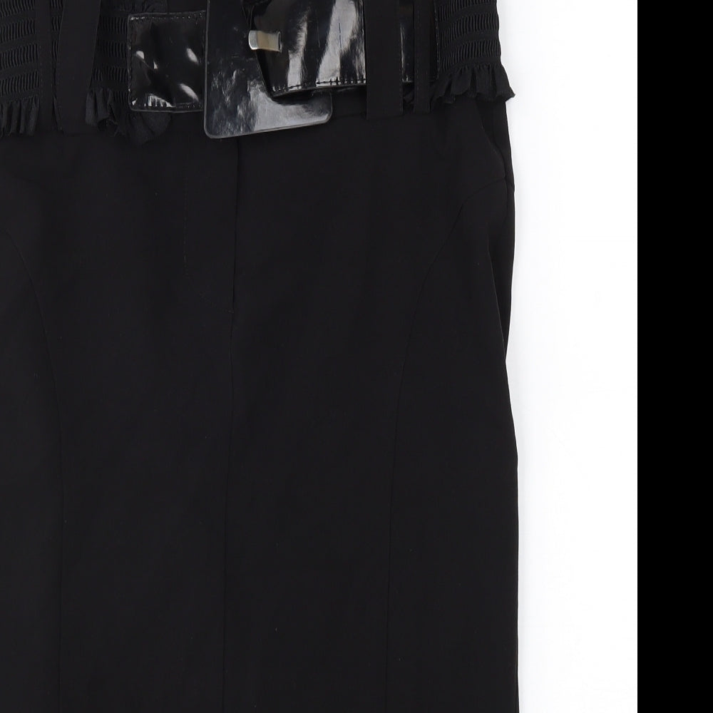 Preworn Womens Black Polyester Straight & Pencil Skirt Size 10 Zip - Belted
