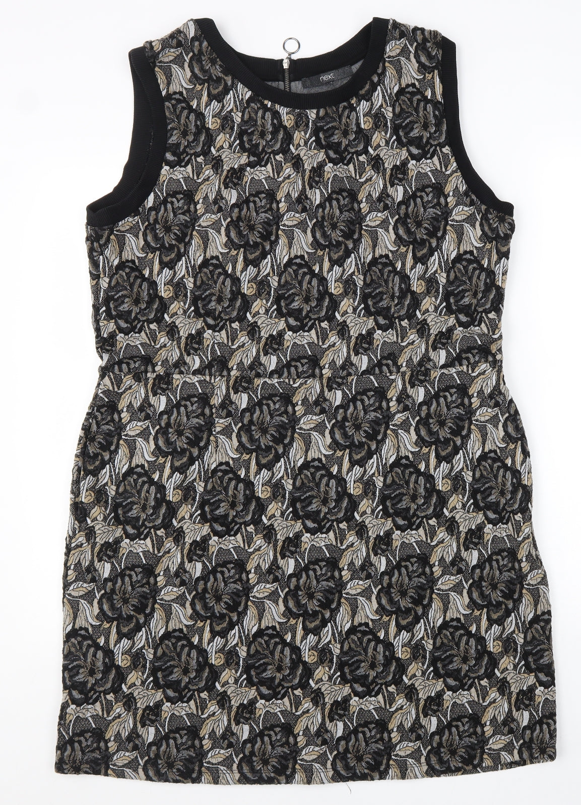NEXT Womens Black Floral Polyester A-Line Size 18 Round Neck Zip
