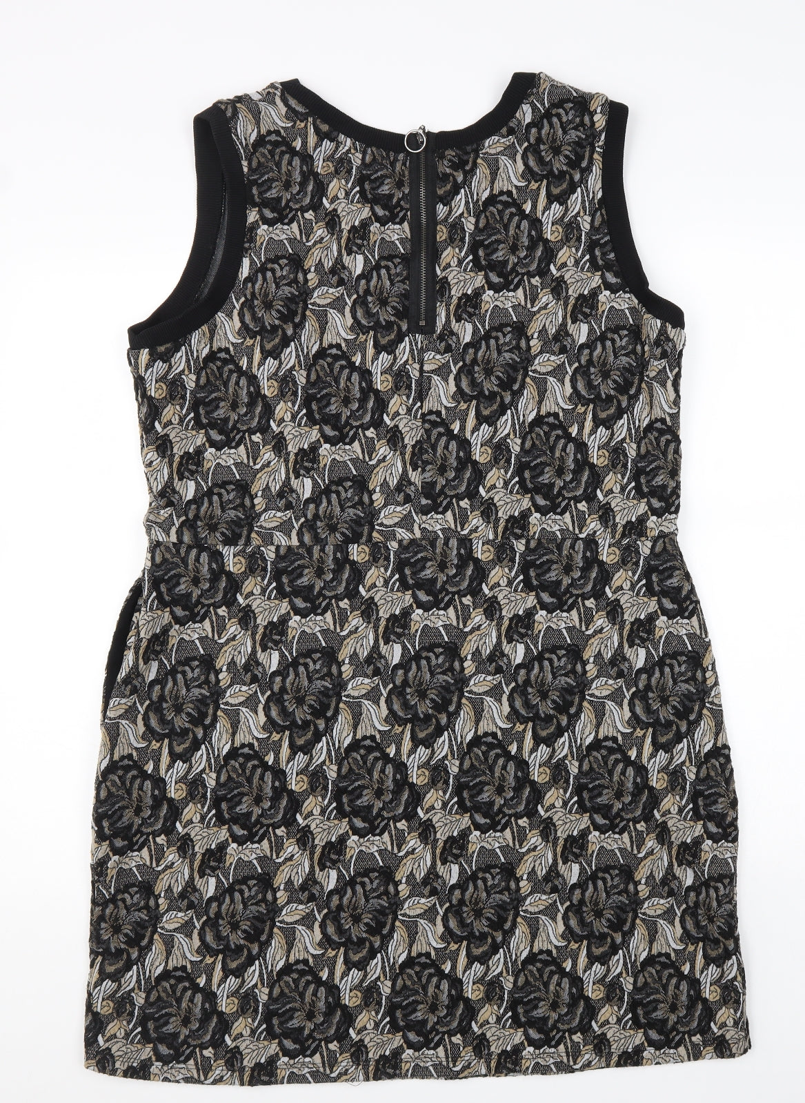 NEXT Womens Black Floral Polyester A-Line Size 18 Round Neck Zip