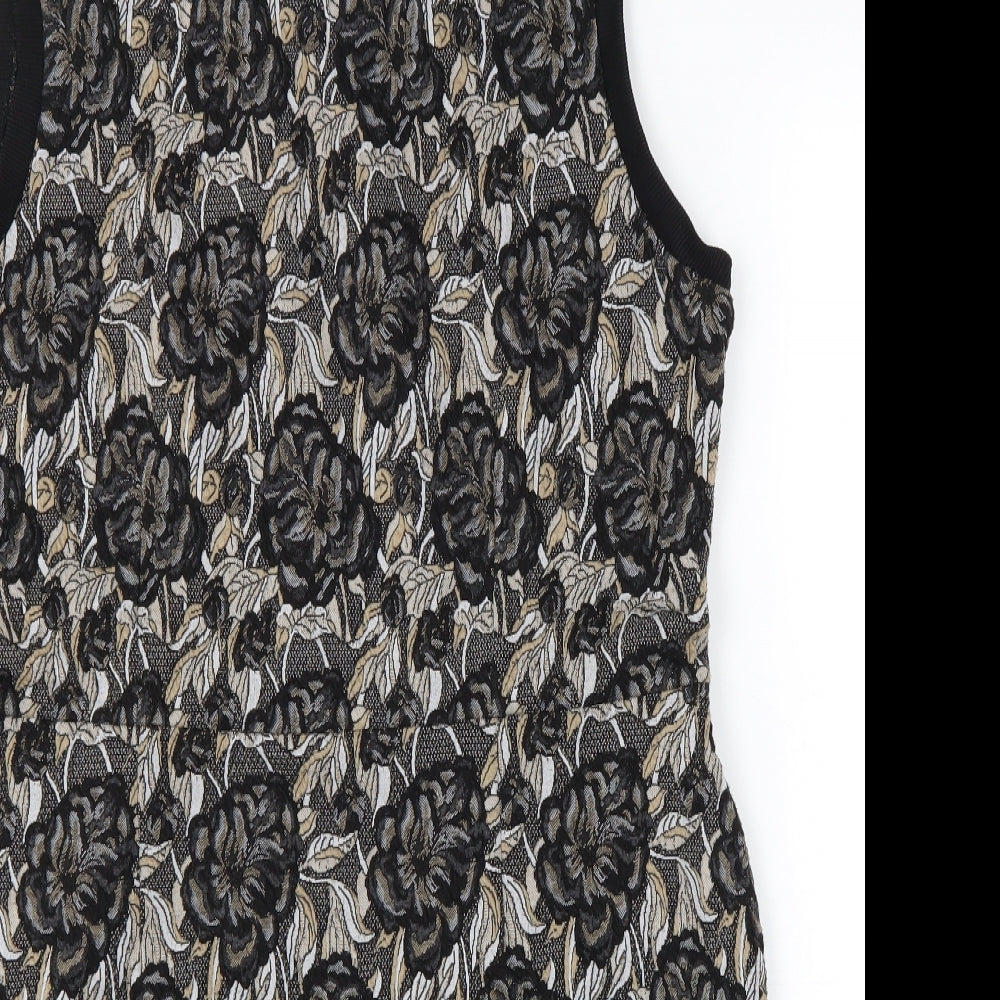 NEXT Womens Black Floral Polyester A-Line Size 18 Round Neck Zip