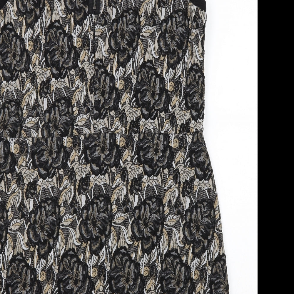 NEXT Womens Black Floral Polyester A-Line Size 18 Round Neck Zip