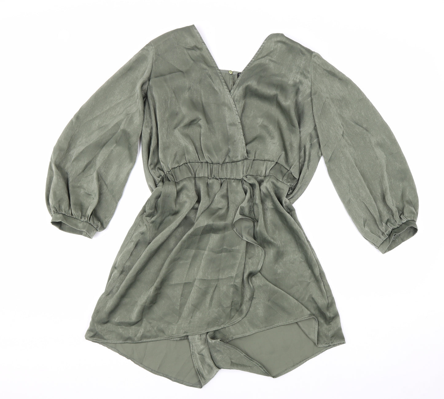 Zara Womens Green Viscose Playsuit One-Piece Size M Button
