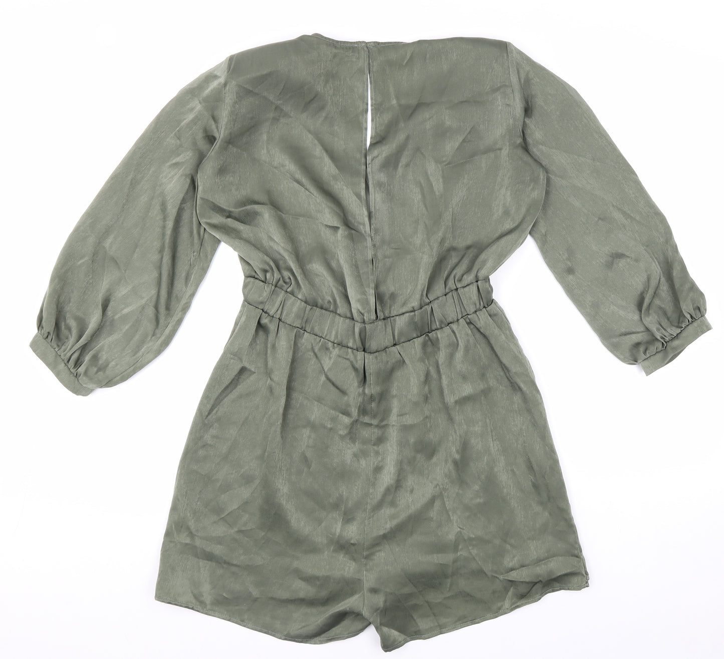 Zara Womens Green Viscose Playsuit One-Piece Size M Button