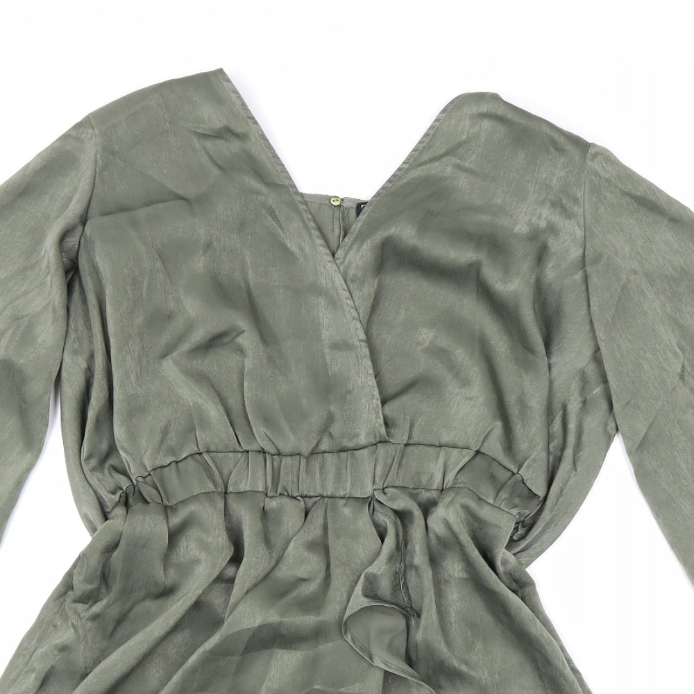 Zara Womens Green Viscose Playsuit One-Piece Size M Button
