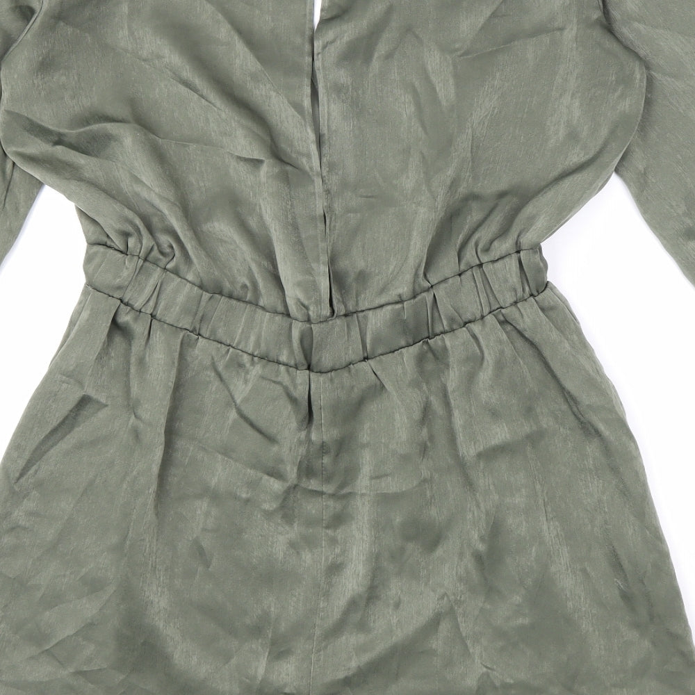 Zara Womens Green Viscose Playsuit One-Piece Size M Button