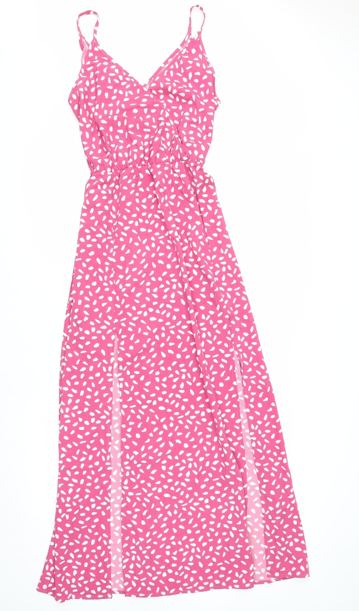 SheIn Womens Pink Geometric Polyester Maxi Size L V-Neck Tie