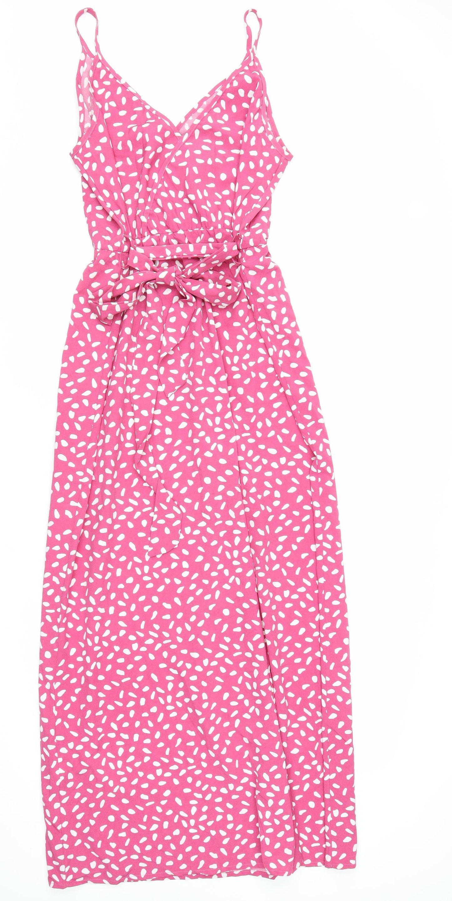 SheIn Womens Pink Geometric Polyester Maxi Size L V-Neck Tie
