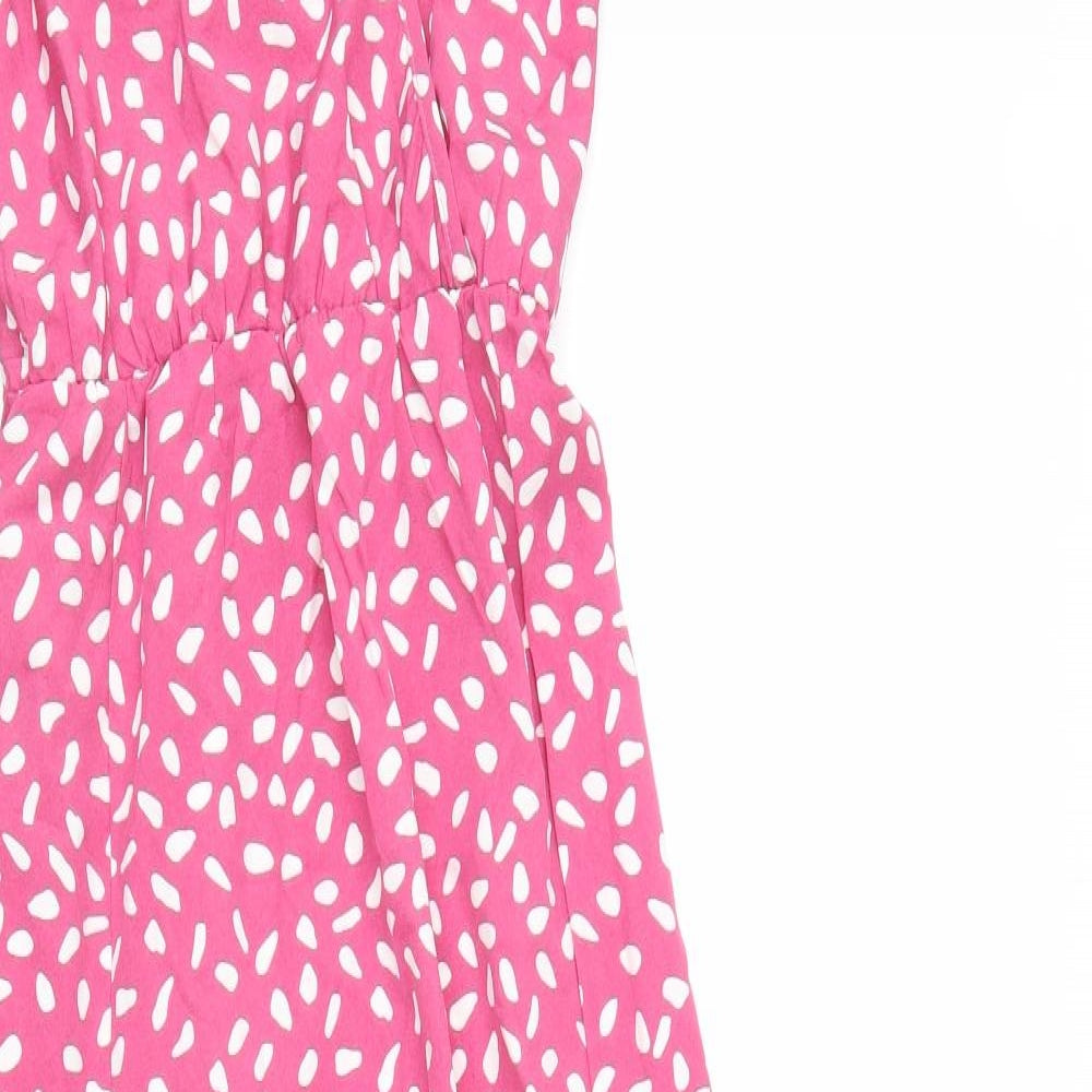 SheIn Womens Pink Geometric Polyester Maxi Size L V-Neck Tie
