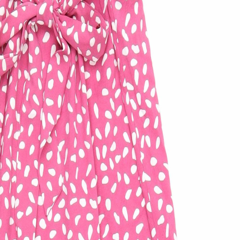 SheIn Womens Pink Geometric Polyester Maxi Size L V-Neck Tie