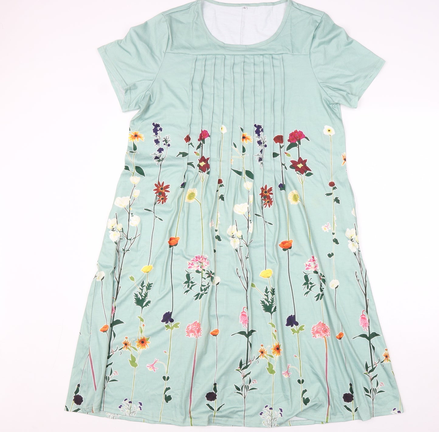 Composition Womens Green Floral Polyester Trapeze & Swing Size XL Round Neck Pullover