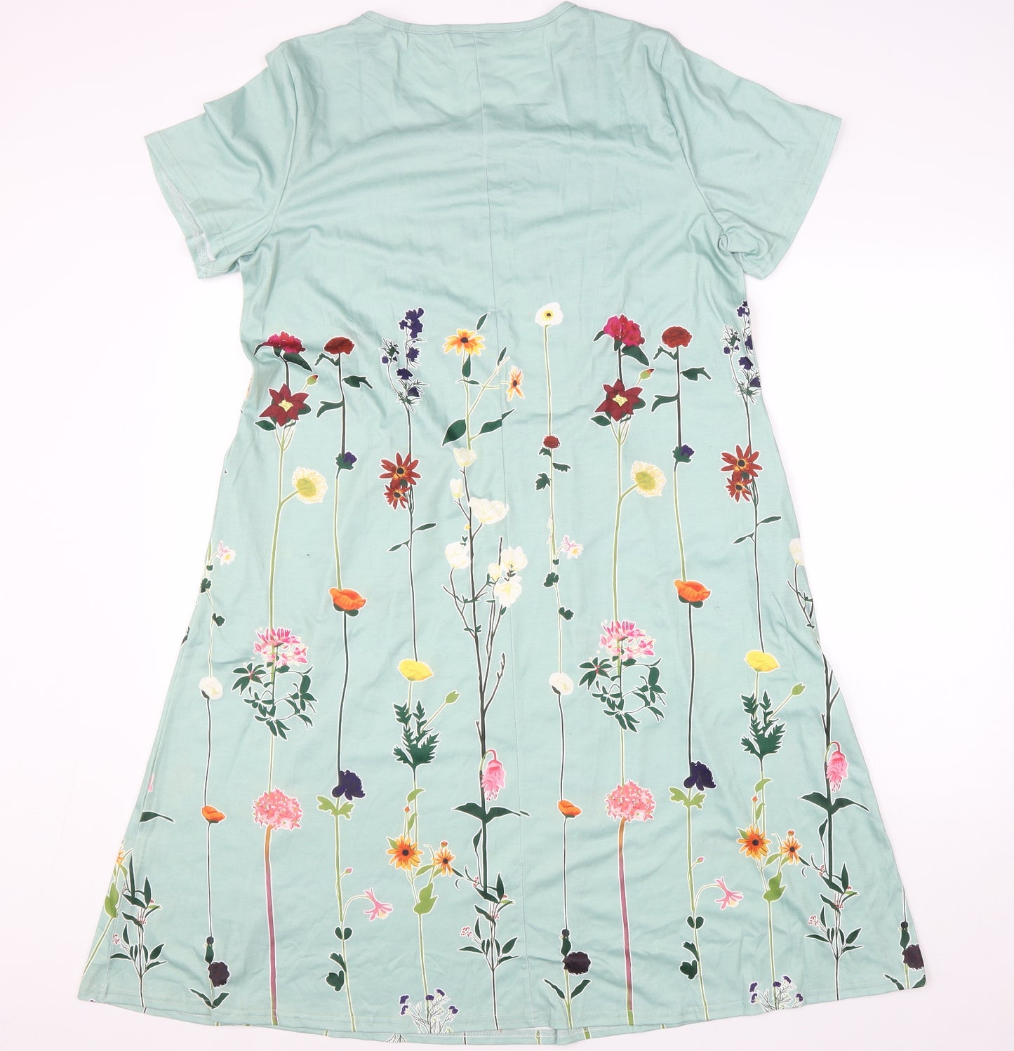 Composition Womens Green Floral Polyester Trapeze & Swing Size XL Round Neck Pullover