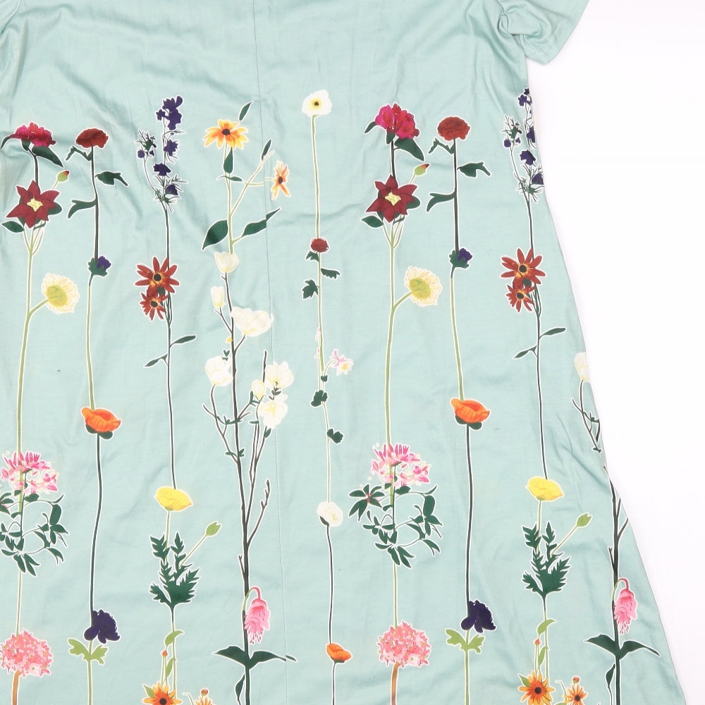 Composition Womens Green Floral Polyester Trapeze & Swing Size XL Round Neck Pullover