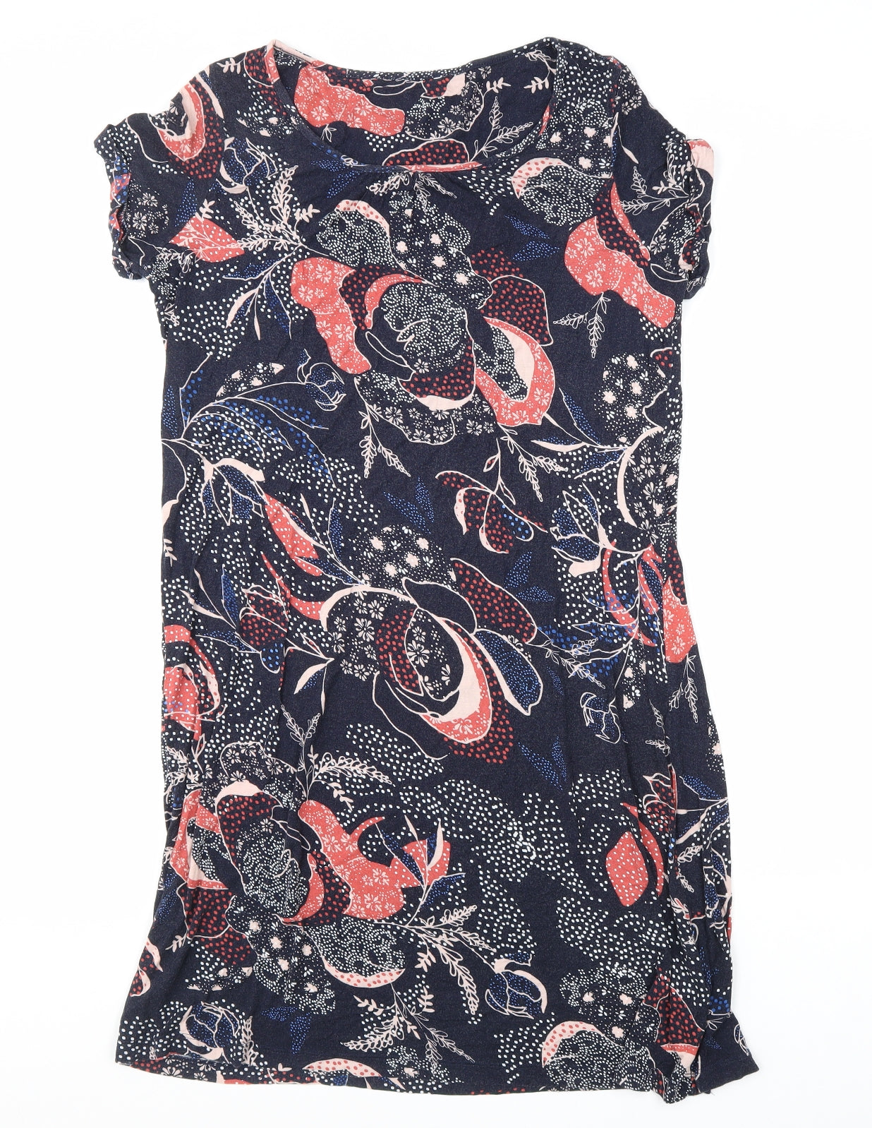 Marks and Spencer Womens Blue Geometric Viscose T-Shirt Dress Size 12 Boat Neck Pullover