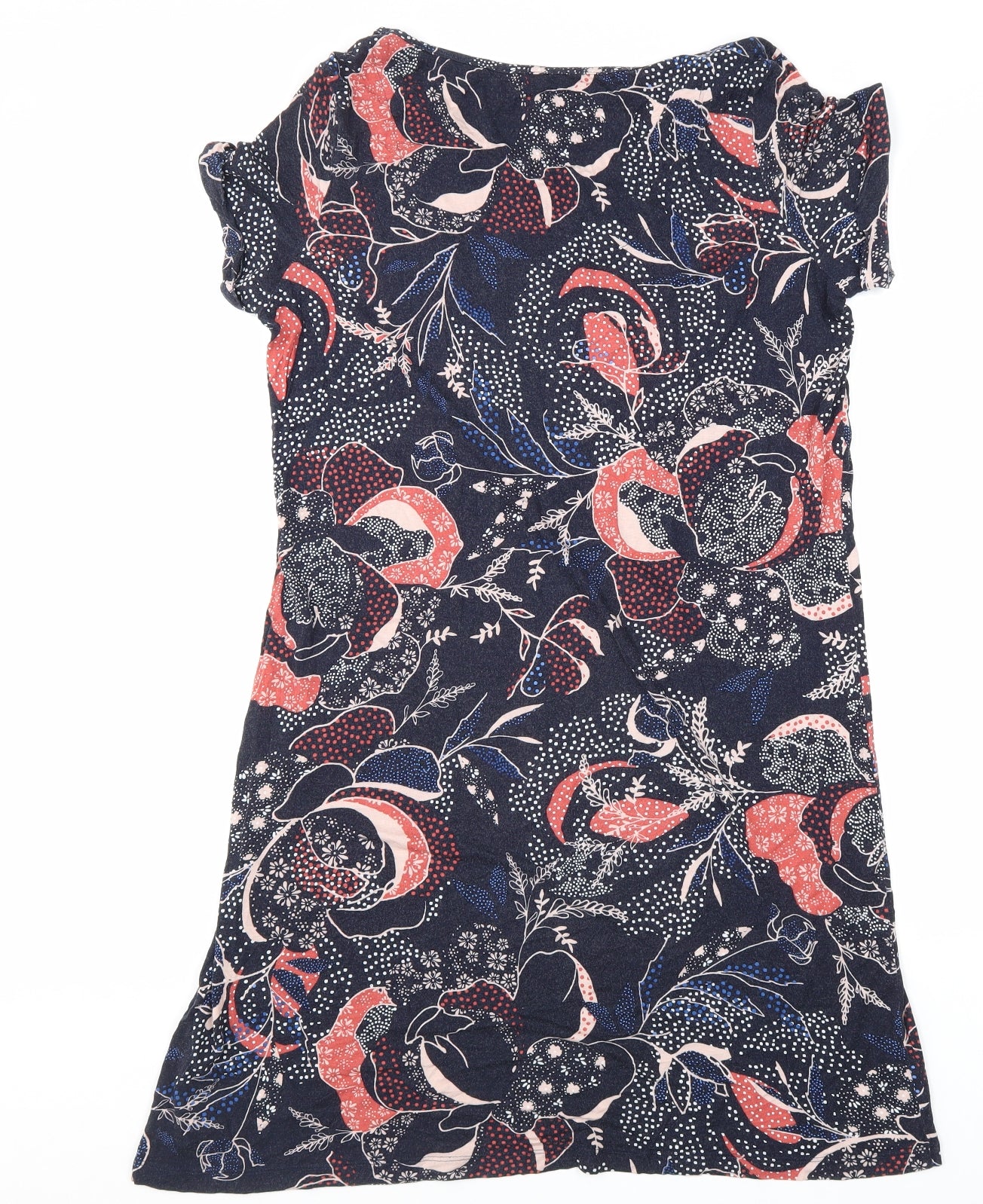 Marks and Spencer Womens Blue Geometric Viscose T-Shirt Dress Size 12 Boat Neck Pullover