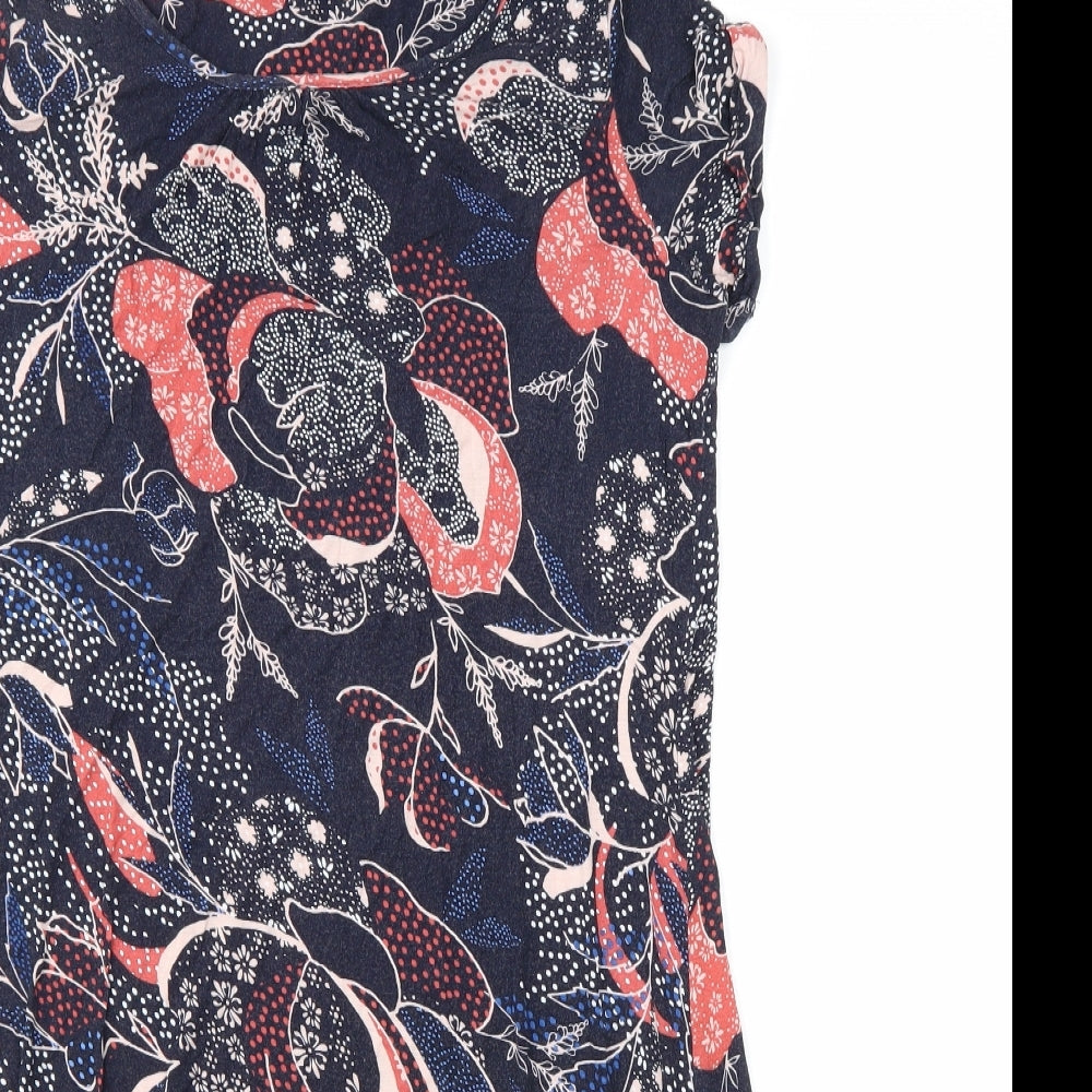 Marks and Spencer Womens Blue Geometric Viscose T-Shirt Dress Size 12 Boat Neck Pullover