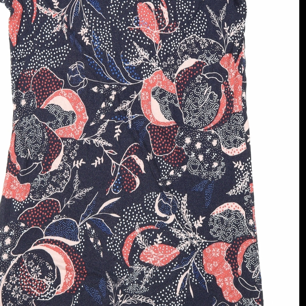 Marks and Spencer Womens Blue Geometric Viscose T-Shirt Dress Size 12 Boat Neck Pullover