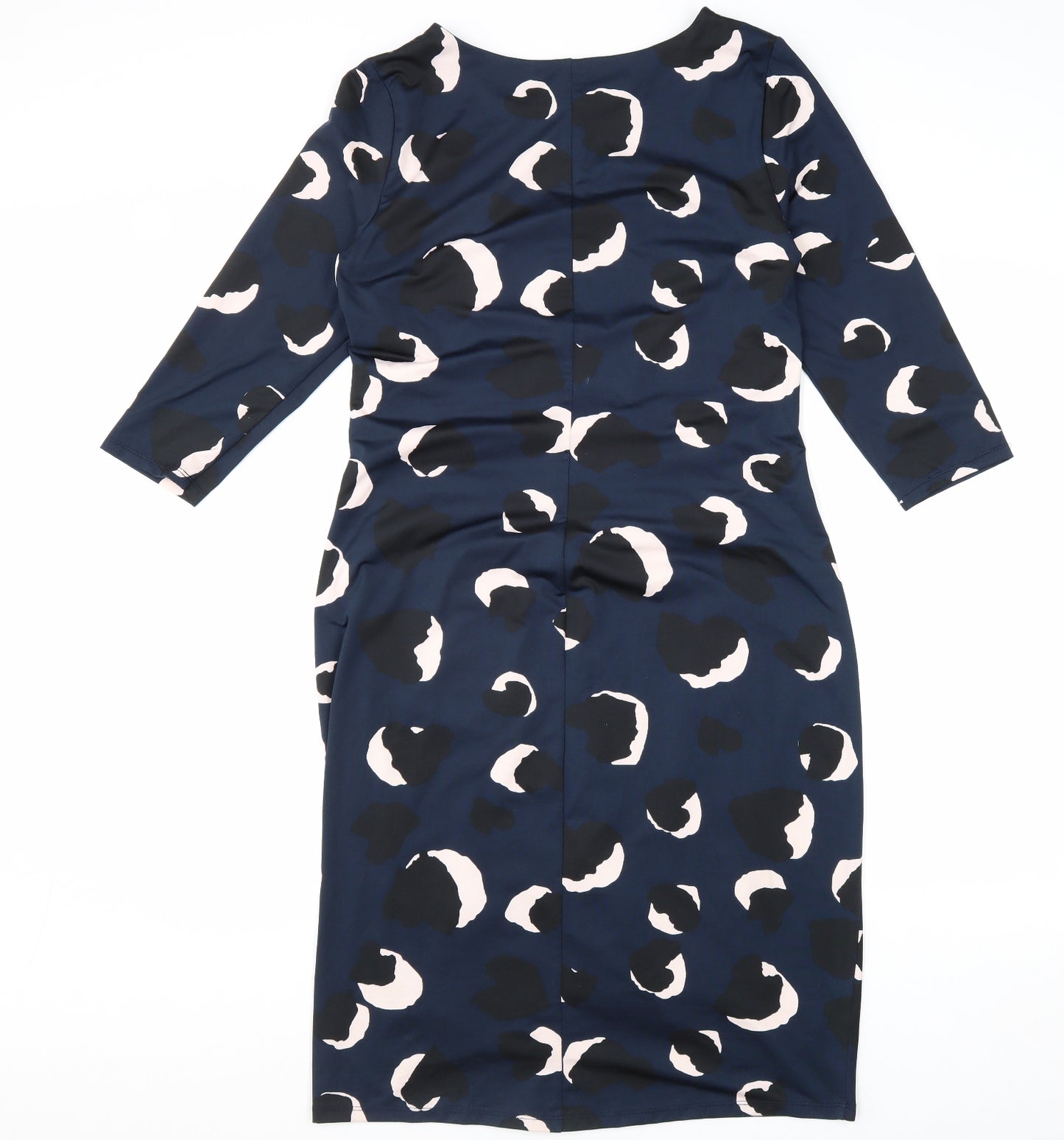 George Womens Blue Geometric Polyester Pencil Dress Size 14 Boat Neck Pullover - Front Pleat Detail