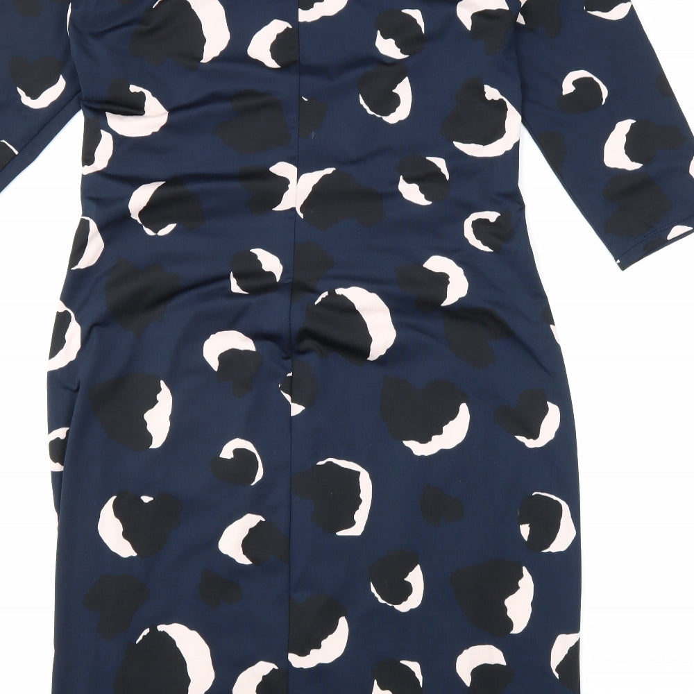 George Womens Blue Geometric Polyester Pencil Dress Size 14 Boat Neck Pullover - Front Pleat Detail