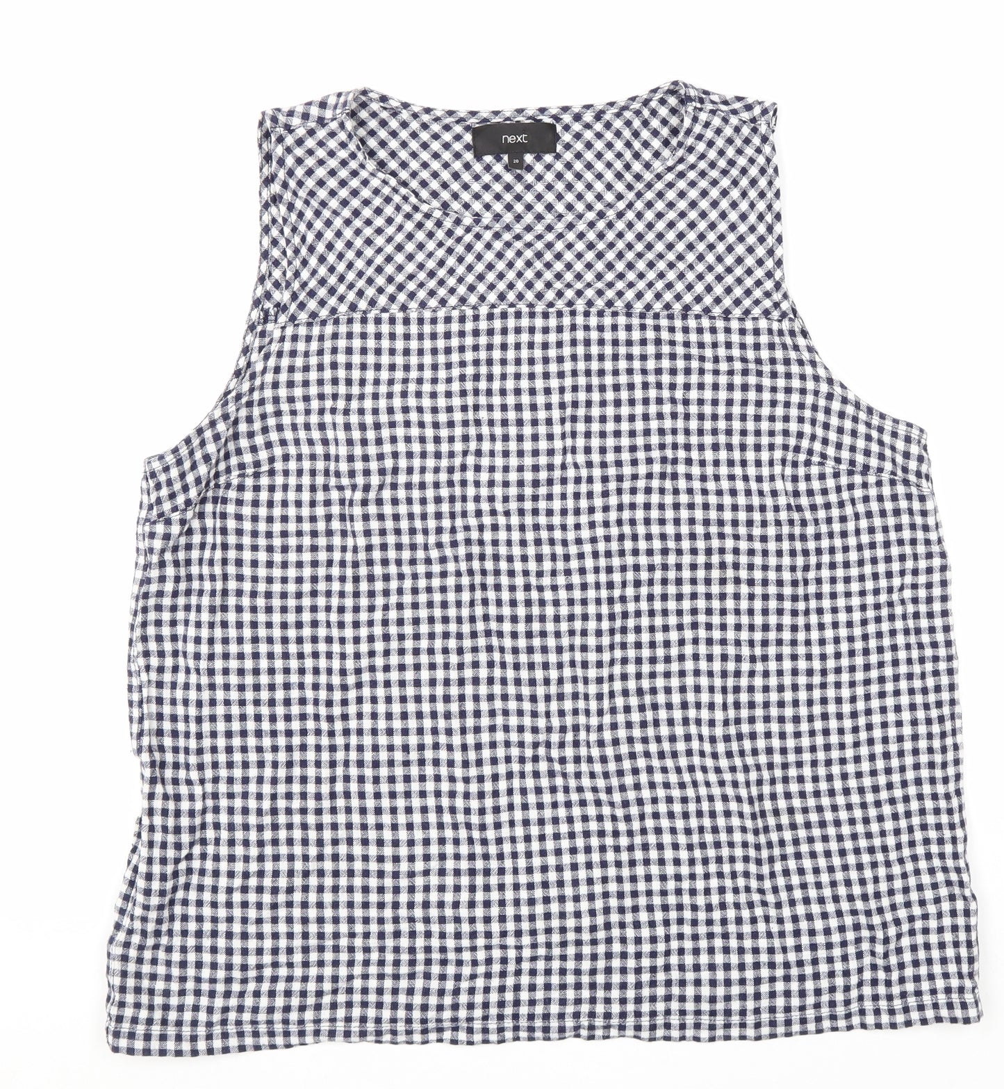 NEXT Womens Blue Geometric Linen Basic Tank Size 20 Round Neck